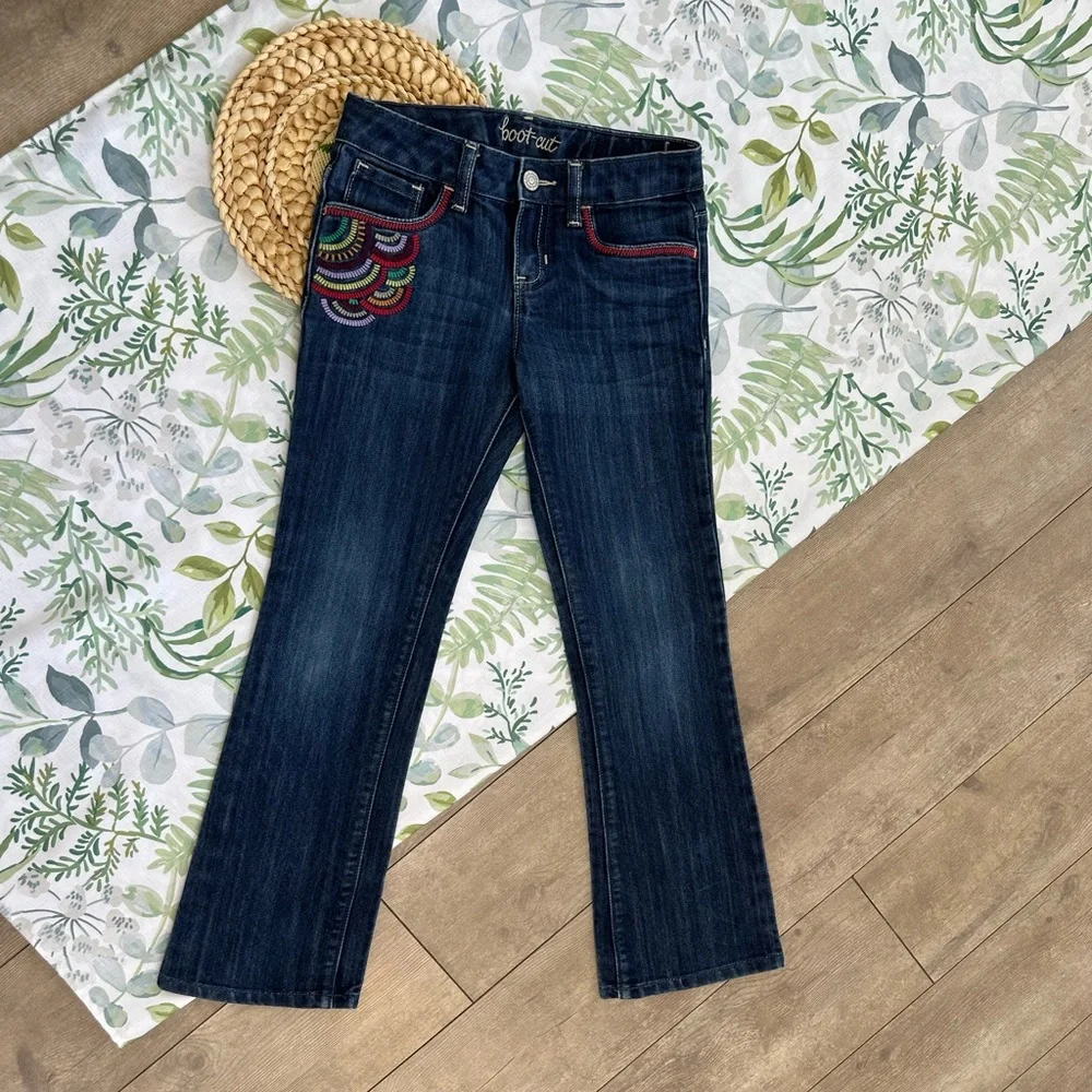 Old Navy Navy Boot-Cut Jeans with Multicolor Embroidery